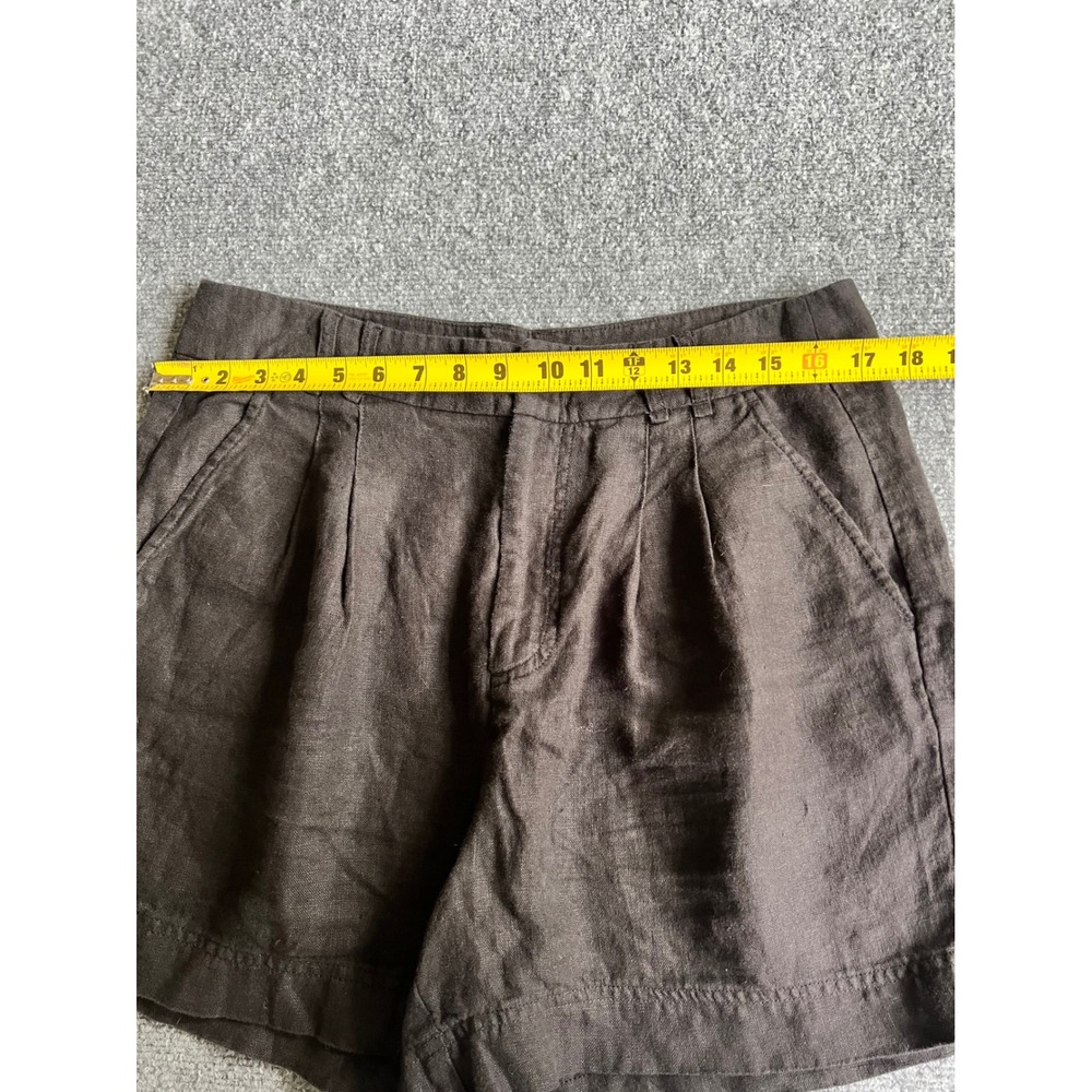 Free People Black 100% Linen Pleated High Waisted Shorts OB1497872 Size 10 - Picture 6 of 7
